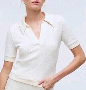 Madewell Collared Pointelle Sweater Tee size Medium